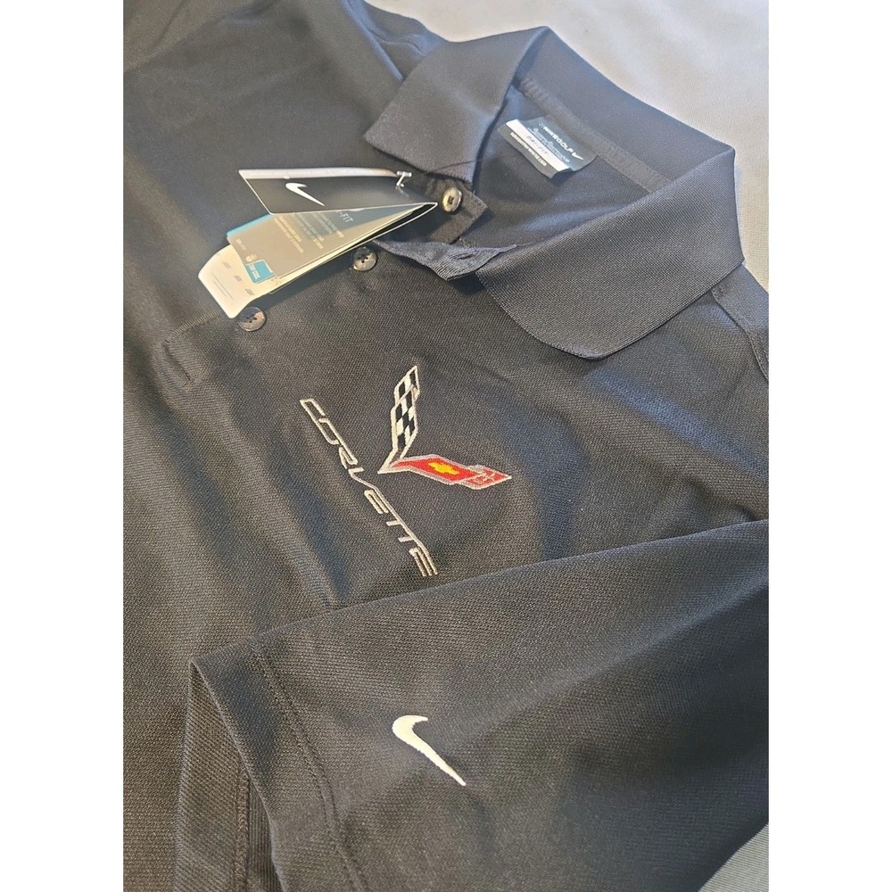 NWT Nike Golf Shirt Mens Small S Black Chevy Corvette C7 Dri FIT Polo Chevrolet